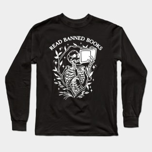 Read Banned Books Skeleton Halloween Goth Protest Black Long Sleeve T-Shirt